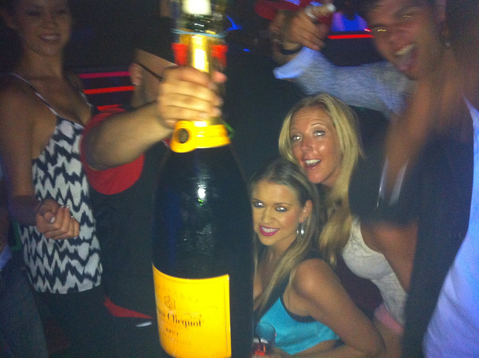 Friends celebrating with a bottle of champagne