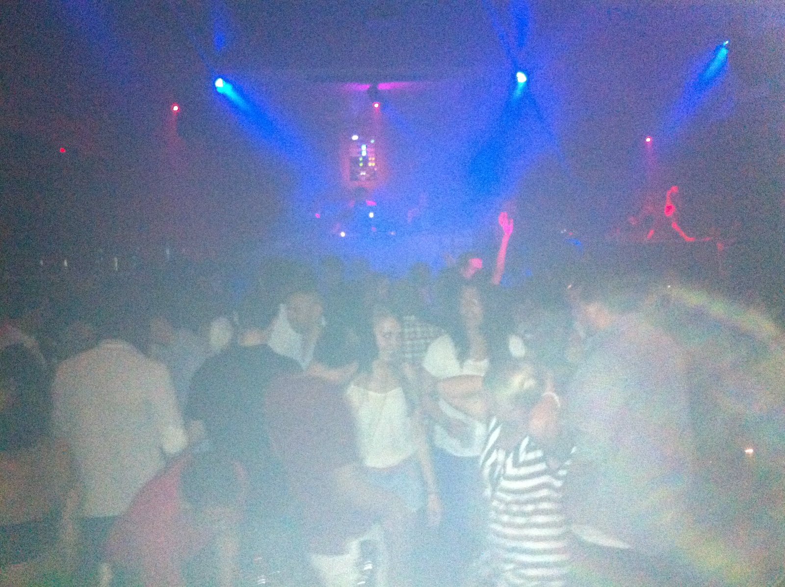 A hazy front-row view during a live club performance