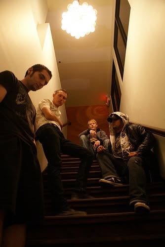 Paradigm Grey band portrait on a stairwell